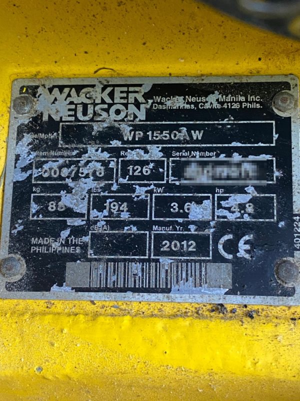 Wacker Neuson WP 1550AW Vibratory Plate Tamper 10